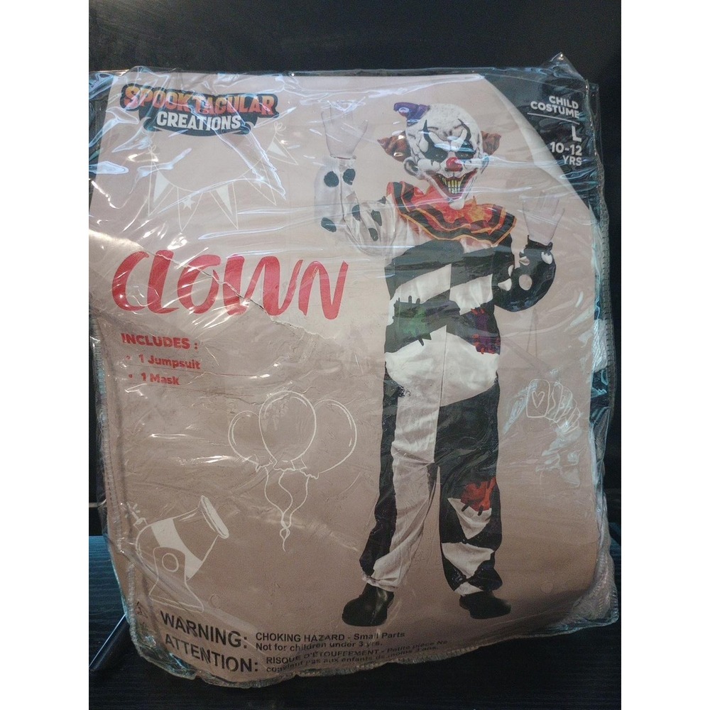 Spooktacular Creations Scary Clown Costume Child L 10-12 Jumpsuit Mask